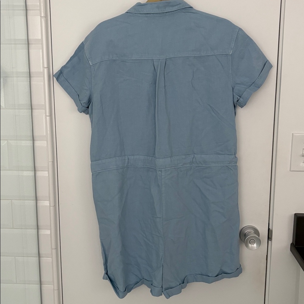 Bella Dahla Blue Rolled Hem Cotton Utility Women’s Romper Size Large - Picture 5 of 9